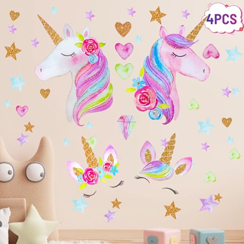 ODIWEN Wall Sticker Unicorn Wandsticker Große Einhorn, Groß Wandaufkleber Einhorn Wandtattoo Wandaufkleber Wandsticker Wanddeko für Mädchen Kinderzimmer Schlafzimmer Wohnzimmer Mädchenzimmer