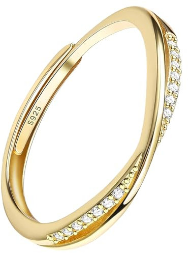 Rings for Women Adjustable Sterling Silver Bands with Cubic Zirconia Wedding Rings Thumb Ring Perfect for Women Weddings, Engagements,Anniversary and Promises Finger Ring (Gold)