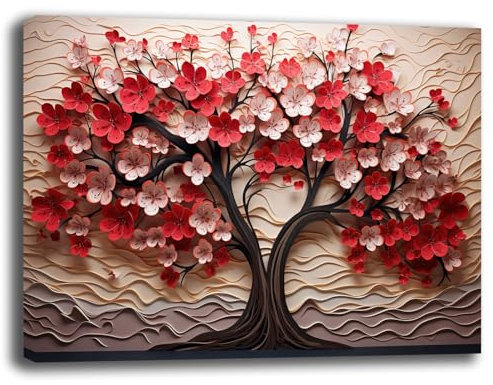 Quadro Moderno soggiorno ALBERO della VITA Rosso Rosa Astratto Quadri moderni da Parete XXL grande Stampa su tela Canvas Decorazione Murale muro Arredo Camera da letto Salone (7, 30x40 cm)