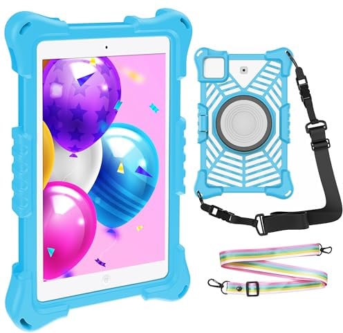 Funda Tablet 7 Pulgadas Silicona con Soporte y 2 Cintas para Colgar Universal Compatible con Todos los Modelos de Tablets de 7 y 8 Resistente Proteccion contra Impactos (Azul)