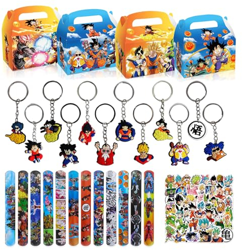 86Pcs Dragon Ball Party Mitgebsel, Dragonball Kindergeburtstag Geschenk, Dragon Ball Party Schachteln, Schlüsselanhänger, Party Klatschen Armband, Aufkleber, für Jungen Mädchen Geschenke Party Zubehör