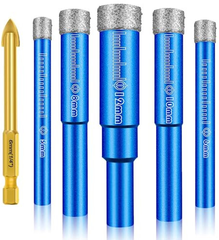 Glass Tile Drill Set - 5pc Diamond Drill Bits (5, 6, 8, 10, 12 mm)