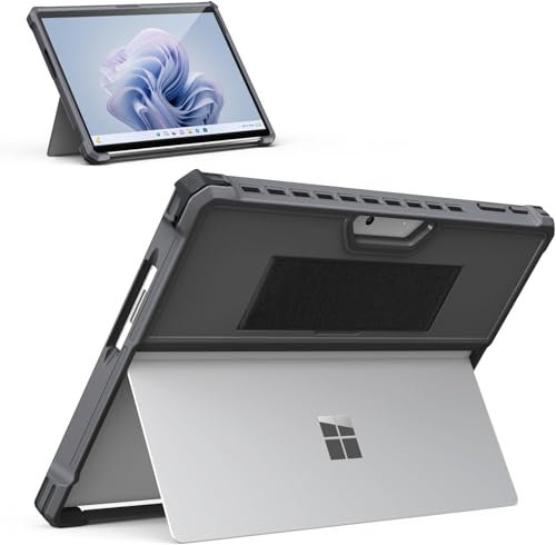 MoKo Case Compatible with Microsoft Surface Pro 11, 10, 9 - 13 Inch All-in-One Protective Rugged Cover with Hand Strap, Compatible with Type Cover Keyboard, Deep Gray