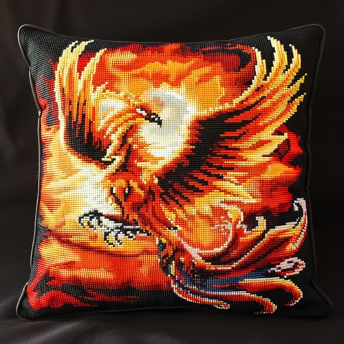 RKFLGEW Knüpfhaken-Bastelsets Flammen-Phönix-Bezug Knüpfhaken-Kissenbezug Diy-Kissenbezug-Set Erwachsene Kissenbezug-Bastelsets Mit Bedruckter Leinwands Avec Toile Imprimée 43x43cm