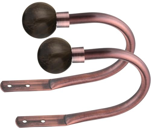 Lister Cartwright Curtain Hold Backs 2 x Metal Curtain Holdback Decorative Drapery All Fixing Inc (Antique Copper, Marble Brown)