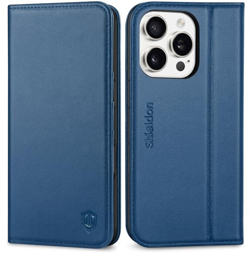 SHIELDON Rindsleder Hülle für iPhone 16 Pro 6,3 5G 2024, Königsblau