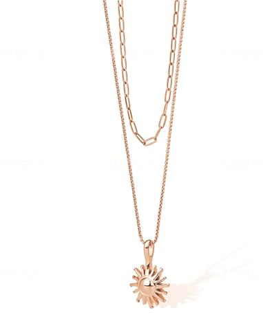 VICKWOOD Kette Sonne aus Wasserfeste Edelstahl - Halskette Damen - Layering SonnenKette Set - Vergoldet Goldkette 60 cm lang in Gold/Rosegold/Schwarz/Silber- Schmuck für Frauen