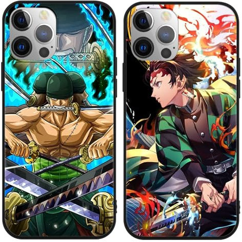 2 Stück Handyhülle für iPhone 16 pro Hülle 6.3 Zoll Junge Anime Kimetsu No Yaiba Hülle und Manga Zoro Hülle Matte Stoßfest TPU Silikon Schutzhülle