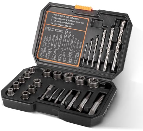 26pcs Screw Extractor Set with Bolt Extractor Set & Drill Bit Set,Locking Wheel Nut Removal Tool,Damaged Screw Extractor Set with Rounded Bolt Remover,Stud Extractor Set Easy Out Extractor