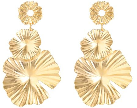 TOFBS Ohrringe für Damen Goldene Große Ginkgoblatt Hängeohrringe mit Legierung Hypoallergen Stilvoller Blumenohrring Schmuck Frauen(Gold)