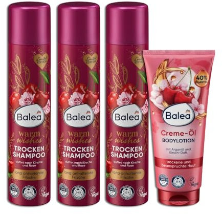 4er Set: Trockenshampoo Warm Wishes, 3x200 ml Volumen & Griffigkeit - Creme-Öl Bodylotion 1 x 200 ml