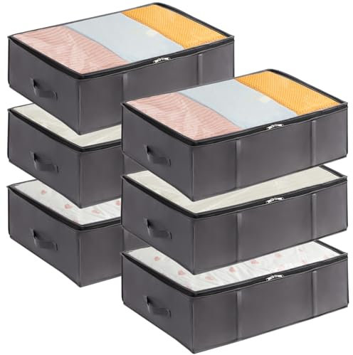 Lifewit Aufbewahrungsbehälter für unter dem Bett, 6er-Pack, 40L Aufbewahrungsbeutel für Decken und verstärktem Griff, für Bettdecken, Laken, Kleidung, Schlafzimmer, Kleiderschrank, Grau