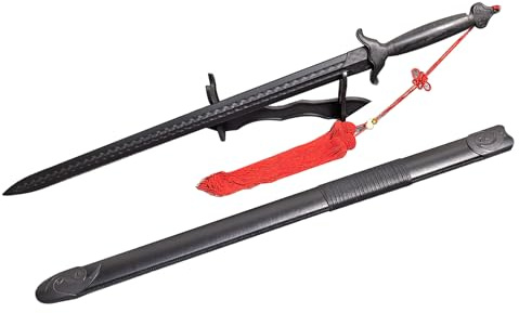 Espada de Tai Chi, 99 cm, plástico de alta elasticidad, espada de plástico, artes marciales, polipropileno, entrenamiento, katana, práctica con vaina (borla colgante roja)