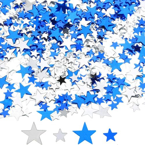 DazzJoy 4000 Stk Glitzer Streudeko Sterne Konfetti Weihnachten,2 Größen Sterne Deko Blau Silber,Weihnachtskonfetti Deko Sterne, Glitzersterne Streudeko Silvester,Pailletten Stern Tischdeko Streusterne