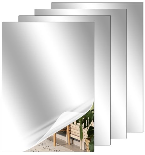 QWORK® 4 Stück A4 Selbstklebender Spiegel, HD Acrylic Spiegelblätter 2mm Dick, für Schlafzimmer, Badezimmer