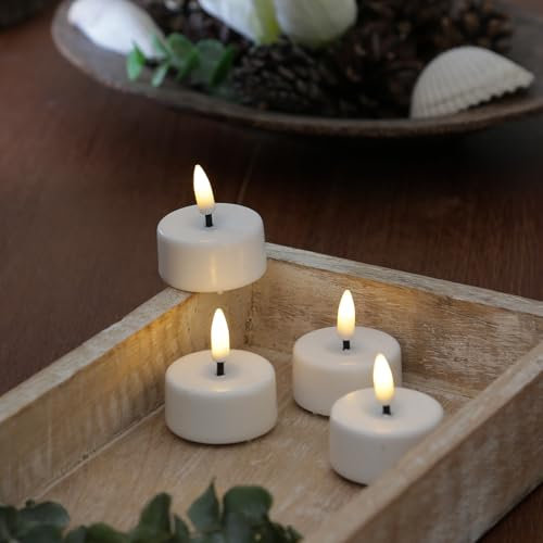 MARELIDA LED Mini Teelichter Echtwachs Deluxe Homeart realistische 3D Flamme mit Wachsspiegel weiß (4 Teelichter klein)