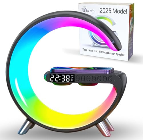 【2025 Model】 G Lamp Wireless Charger,Night Lights Bluetooth Speaker Light, Wireless Charger Lamp, Alarm Clock Night Light for Bedroom, App Controlled, Birthday Gifts Gadgets For Teenage Boys Girls