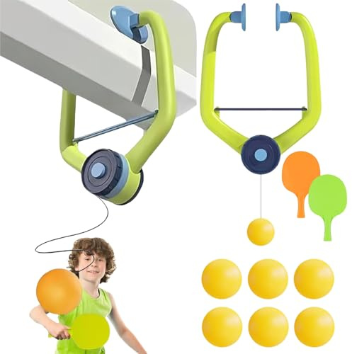 Hängendes Tischtennis Trainer,Tür Tischtennis Spiel,Tischtennis Trainer Set,Tür Ping Pong Spiel für Türrahmen,Verstellbarer Hängendes Tischtennis,mit 2 Schläger und 6 Bälle,für Kinder Erwachsene