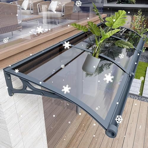 Pensilina per Porta d'ingresso in Lega di Alluminio con Protezione UV, Pioggia, Neve, Tenda da Sole per Patio Esterno per Ingresso Porta, Riparo dal Sole in lamiera Cava in policarbonato L60