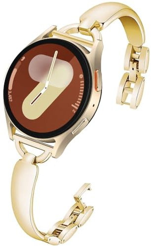 DEALELE Armband Kompatibel mit Samsung Galaxy Watch 7 / FE / 6/6 Classic / 5/5 Pro / 4/4 Classic / 3 41mm, 20mm Schlanke D-förmige Metall Armreif Armbänder für Huawei GT3 / GT2 42mm Herren, Gold