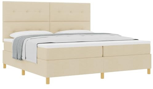 vidaXL Creme Knopfgepolstertes Bettgestell 200 x 200 cm Massivholz Elegant Schlafzimmermöbel Einfache Montage und Pflege Moderner Stoffstil Luxuriös