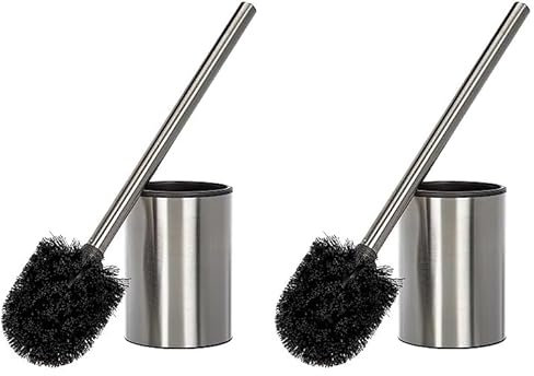 TATAY Escobilla de Baño Satin, Fabricada en Acero Inoxidable, Cubeta con Interior de Polipropileno, Cepillo Negro, Libre de BPA. Medidas 9 x 9 x 37 cm (Paquete de 2)