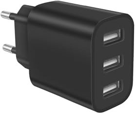 Caricatore USB 3 Porte, Caricabatterie USB Carica Rapido Multiplo Presa Alimentatore per iPhone 14/13/12/11 Pro Max Mini SE XR XS MAX Samsung Galaxy S21 S20 A71 A51 Note 20 Xiaomi Adapter Charger nero