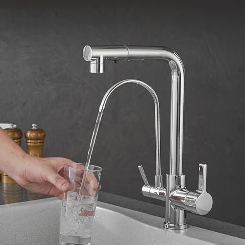 Grifo de filtro de agua extraíble cromado de 3 vías para fregadero de cocina, diseño de fácil instalación para agua potable limpia, mejora tu experiencia de cocina