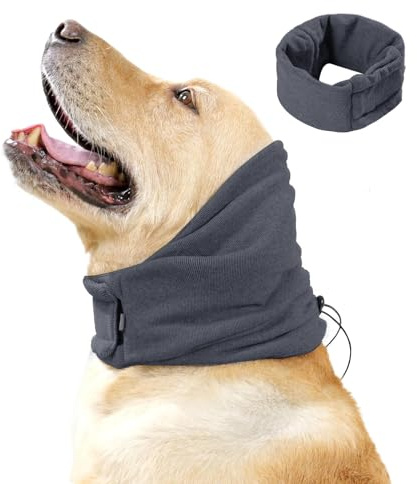 Snood avec cache-oreilles apaisants pour chien, capuche chauffante pour le cou et les oreilles, confortable, réglable, réducteur de bruit, anti-anxiété (gris, M)