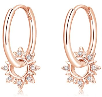 Estrellique Ohrringe Silber 925, Hypoallergen 925 Sterling Silber Creolen | Creolen mit Sonne Sterne Mond Herz Anhängern, Leichte Huggie Ohrringe Silber mit CZ Anhängern, Geschenk für Mädchen Frauen