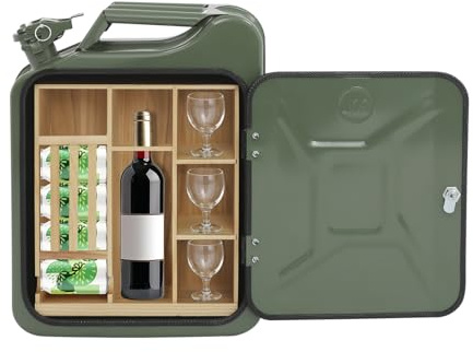 QRANSEUYXY Grün Jerrycan Mix Getränke Bar, Eingebaute Regale aus Massivholz, Abschließbarer Minibar Mini Whisky Bar für Parks Stränden Camping Picknicks (35 × 15,5 × 47 cm)