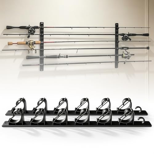 BORDEAG Horizontale Angelrutenhalter, Angelrutenhalter Wand & Decke Horizontal, Angelrutenständer Wandhalterung, Stangenhalter Angelrutenständer für die Garage 6-fach-Ruten für Zuhause Oder Werkstatt