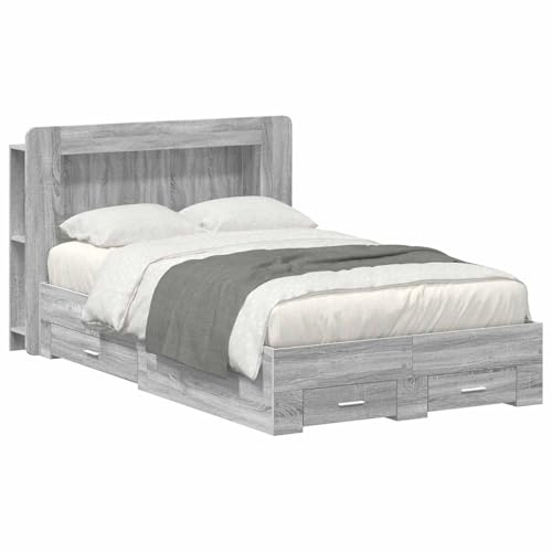 vidaXL Bettgestell mit Stauraum Grau Sonoma 120 x 190 cm Holzwerkstoff, Moderner Bettgestell, praktischer Stauraum, schickes Schlafzimmer-Upgrade, Holz, platzsparende Lösung