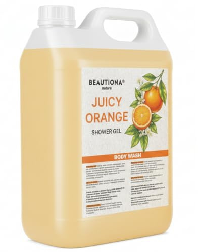 Duschgel Juicy Orange 5 L Kanister, fruchtiges Duschgel für die tägliche Körperreinigung, ergiebig für Zuhause, Hotel, Spa, Fitnessstudio und Gewerbe