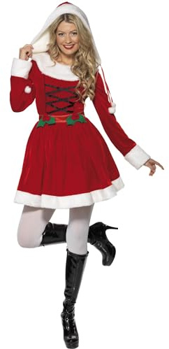 Smiffys, Damen Weihnachtsfrau Kostüm, Kleid mit Kapuze, Größe: L, 33597