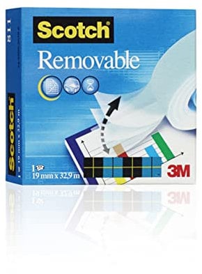 3M Removable Klebeband, 1 Rolle matt 19 mm x 32.9 m. - wiederablösbar, unsichtbar, beschriftbar und schattenfrei kopierbar, farblos
