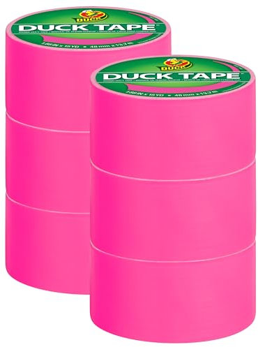 Duck Lot de 6 rouleaux de ruban adhésif Couleurs unies Rose fluo 48 mm x 13,7 m