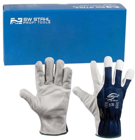 SW-Stahl 11541L Arbeitshandschuhe Leder Größe 9 / L I Rindnappaleder Handschuhe Arbeitshandschuhe EN 388 I Gartenhandschuhe blau/weiß I Montagehandschuhe Gr 9 I Handschuhe für Arbeit