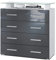 Vladon Sideboard Pavos V2, Kommode mit 4 Schubladen und Glasablage, Weiß matt/Grau Hochglanz (76 x 81 x 35 cm)