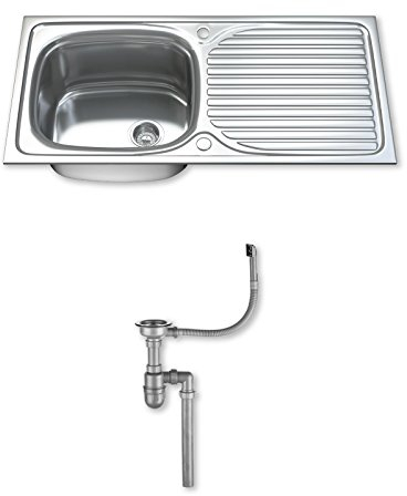 Dihl 1003 Kitchen Sink with Drainer, Single Bowl 1.0, Rectangle, 304 Stainless Steel, Silver, 100 x 50 cm, Inset, Includes Full Waste Kit and fixings