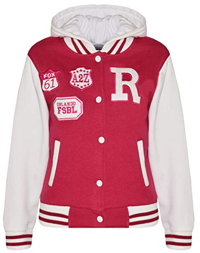 A2Z 4 Kids Boys Girls Hooded Varsity - B.B Pink 11-12 | Contrast Sleeve Outerwear With Ribbed Trim For Everyday Comfort