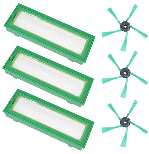 Wartungsset 3x Ersatz HEPA Filter Austausch Staubfilter Allergiefilter Microfilter + 3x Bürsten Seitenbürsten Set für Vorwerk Kobold VR200 VR300