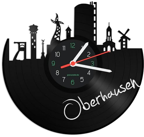 GRAVURZEILE Schallplattenuhr - Skyline Oberhausen - Wanduhr aus gegossenem Vinyl mit Stadt Skyline 30 cm - Upcycling Design-Uhr Wand-Deko Vintage-Uhr Wand-Dekoration Retro-Uhr - Made in Germany