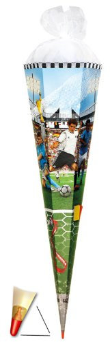 3 - D Schultüte - Soccer 70 cm - mit Holzspitze/Filzabschluß und Netz - Zuckertüte Roth Fußball Fussball Tor Bälle Torwart Sport Stadion