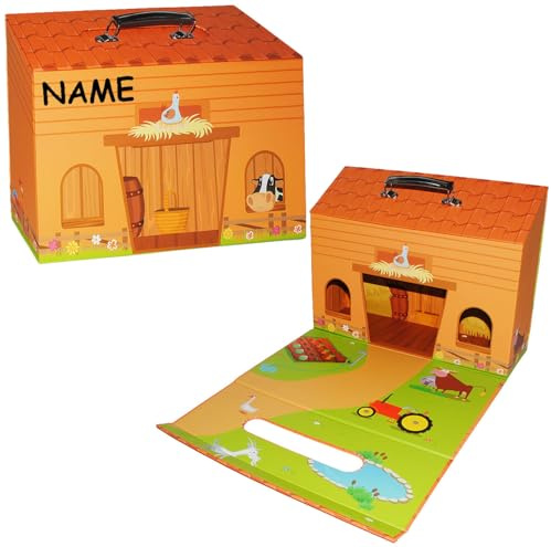 alles-meine.de GmbH Kinderkoffer - Bauernhof/Stall - incl. Name - zum Spielen - Pappkoffer - Puppenkoffer Koffer Kinder - Pappe Karton - Spielekoffer - groß - ideal für SPI..