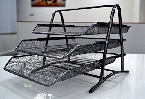 BLACK Office Filing Trays Holder A4 Document Letter Paper Wire Mesh Storage Organizer