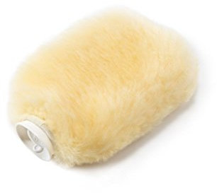 Fashy Wärmflasche mit Fellbezug medizinisch gegerbt Wärmflasche mit weichen Bezug aus Merino Lammfell mit Reißverschluss goldgelb, waschbar