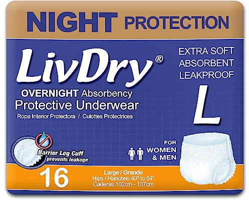LivDry Windeln für Erwachsene, groß, Inkontinenz-Unterwäsche, Auslaufschutz, 16er-Pack
