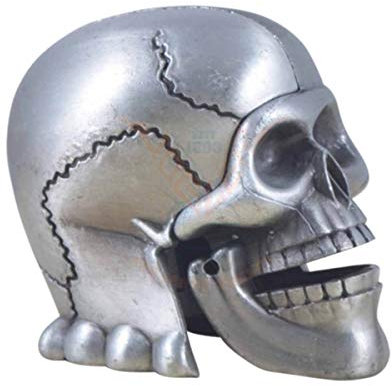 Totenschädel Bleistiftspitzer mit beweglichem Kiefer - Metall Anspitzer Gothic Schreibtisch Accessoire - Zinnfarben Skull Deko Schreibwaren für Schule Büro