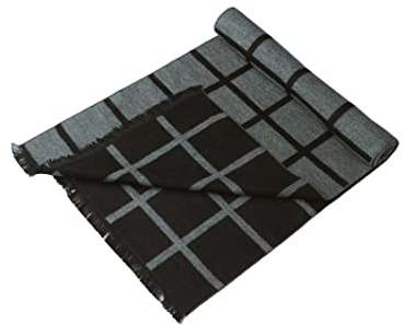 PB Pietro Baldini Winterschals für Damen und Herren - Bicolor Wendeschal für Herbst und Winter - Schal aus 100% Seide - 30 x 180 cm - Schwarz Grau Karo